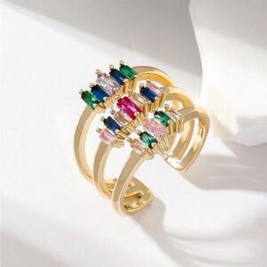 Gold plated multi layer multi color ring adjustable